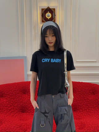 ASHLEY WILLIAMS - BLACK CROPPED T-SHIRT / CRY BABY