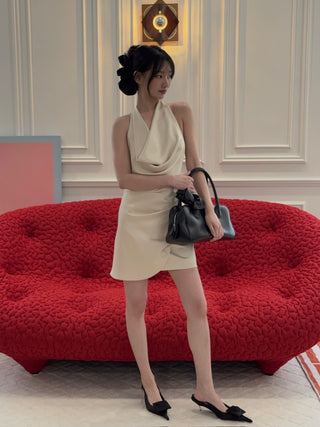 THE ANDAMANE VERUSHKA MINI  Cowl Neck Mini Dress Ivory