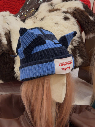 LOVERBOY - CHUNKY EARS BEANIE in  BLUE NAVY STRIPE