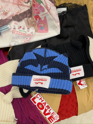 LOVERBOY - CHUNKY EARS BEANIE in  BLUE NAVY STRIPE