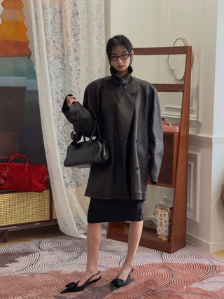MAGDA BUTRYM - Oversized Grained Leather Jacket in Black