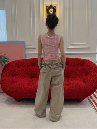 HOUSE OF SUNNY - Double Layer Stripe Mesh Vest in Blush