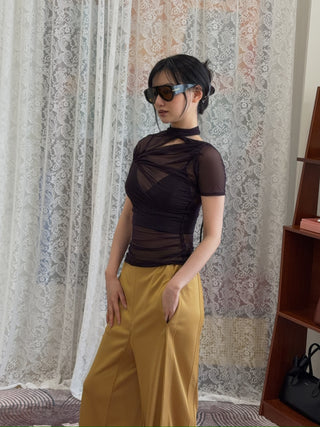 COPERNI ASYMMETRIC DRAPED MESH TOP