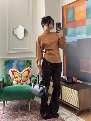 A.W.A.K.E. LONG SLEEVE JERSEY TOP WITH CUT-OUT DETAIL