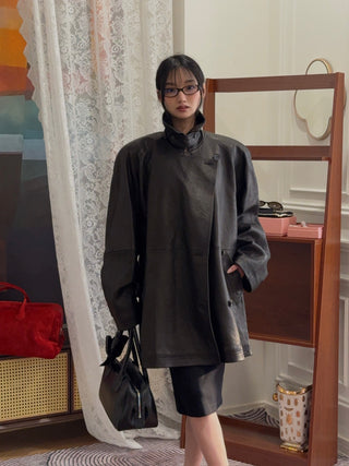 MAGDA BUTRYM - Oversized Grained Leather Jacket in Black