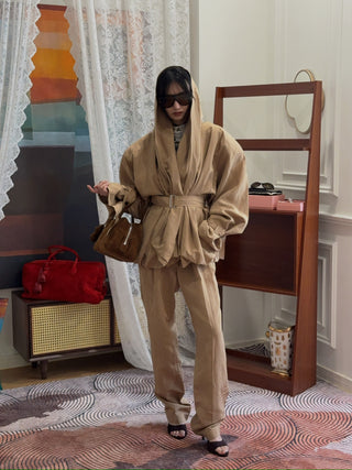 MAGDA BUTRYM - Draped Collar Viscose And Linen Jacket in Beige