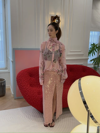 BLUMARINE - Rose Print Silk Creponne Blouse