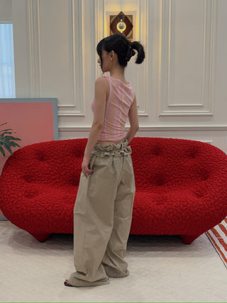 HOUSE OF SUNNY - Double Layer Stripe Mesh Vest in Blush