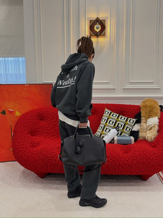 SPORTY & RICH - Health Is Wealth Soft Hoodie in Faded Black