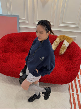 SPORTY & RICH - Vendome Quarter Zip in Navy