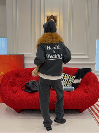 SPORTY & RICH - Health Is Wealth Soft Hoodie in Faded Black