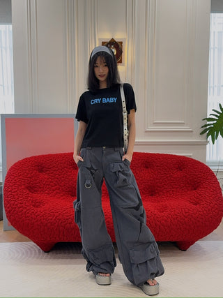 ASHLEY WILLIAMS - BLACK CROPPED T-SHIRT / CRY BABY