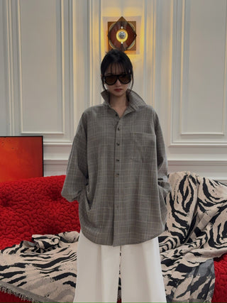 THE MANNEI - Wool Shirt in Beige/Grey
