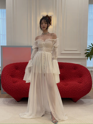 BLUMARINE - Long Silk Chiffon Dress With Buttons