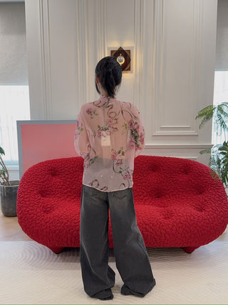 BLUMARINE - Rose Print Silk Creponne Blouse