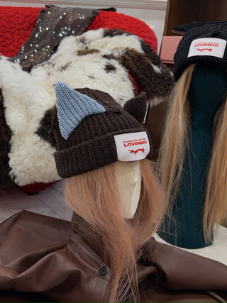 LOVERBOY - CHUNKY EARS BEANIE in BROWN LIGHT BLUE
