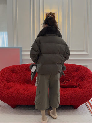 YVES SALOMON - Short down jacket with detachable fox fur collar and mittens