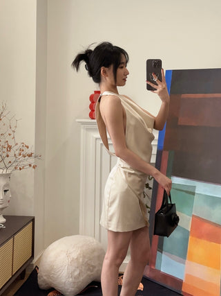 THE ANDAMANE VERUSHKA MINI  Cowl Neck Mini Dress Ivory
