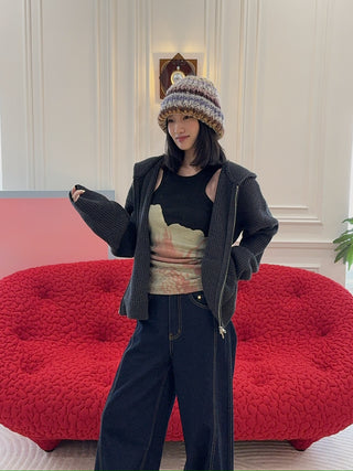 AYA MUSE KNIT ZIP UP HOODIE / CHARCOAL