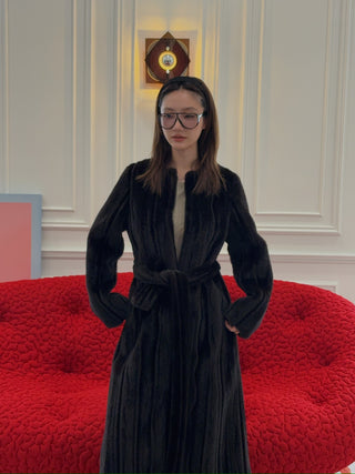 THE LAURENT - ROW DEEP BROWN ROUND FUR COAT / MAHOGANY
