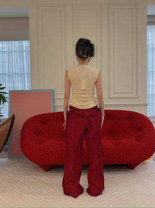 MAGDA BUTRYM - Low-Rise Ruffled Waist Trousers in Red
