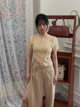 SAMI Miro Vintage Asymmetric Tee in Ivory Mesh