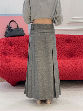 OPEN YY - DOUBLE BELTED MAXI SKIRT / GRAY