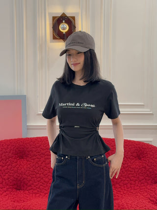 YOUSER - WAISTLINE CUT-OUT SHIRRING T-SHIRT