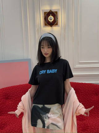 ASHLEY WILLIAMS - BLACK CROPPED T-SHIRT / CRY BABY