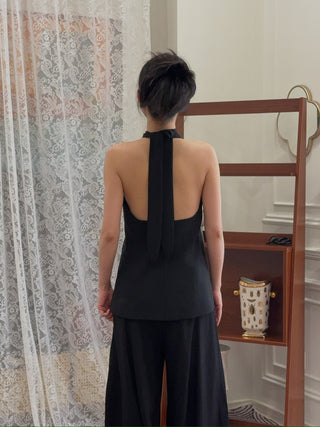 AARON ESH Neck Wrap Waistcoat in Black Halter Sleeveless Corseted