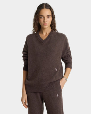 SPORTY & RICH - SRC Cashmere V-Neck Sweater in Toffee