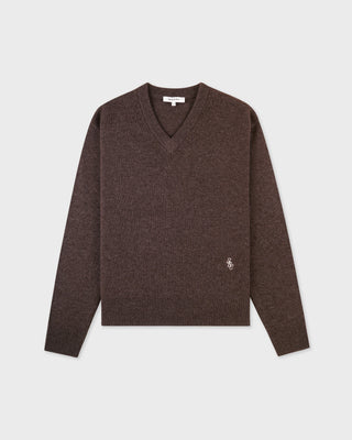 SPORTY & RICH - SRC Cashmere V-Neck Sweater in Toffee