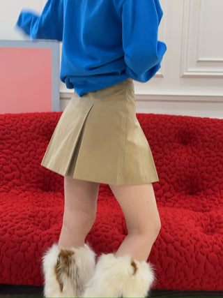 SPORTY & RICH - Vendome Box Pleat Skirt in Beige