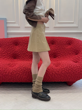 SPORTY & RICH - Vendome Box Pleat Skirt in Beige
