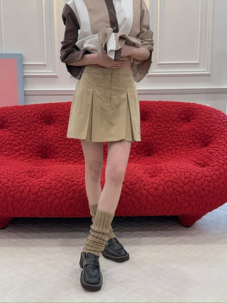 SPORTY & RICH - Vendome Box Pleat Skirt in Beige