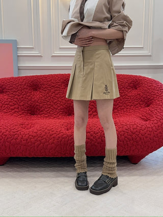 SPORTY & RICH - Vendome Box Pleat Skirt in Beige
