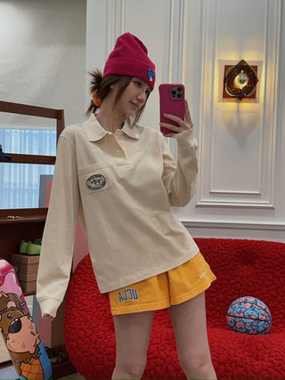 SPORTY & RICH - Riding Club Longsleeve Pique Polo in Cream