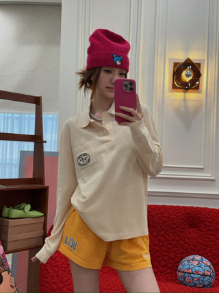 SPORTY & RICH - Riding Club Longsleeve Pique Polo in Cream