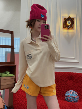 SPORTY & RICH - Riding Club Longsleeve Pique Polo in Cream