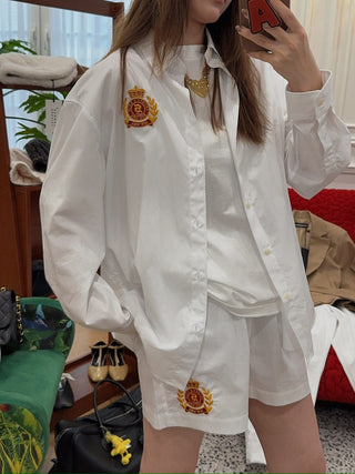 SPORTY & RICH - NY Crest Oversized Shirt in White