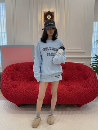 SPORTY & RICH - Wellness Club Flocked Crewneck in Blue
