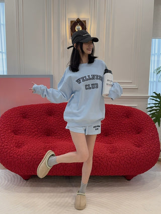 SPORTY & RICH - Wellness Club Flocked Crewneck in Blue