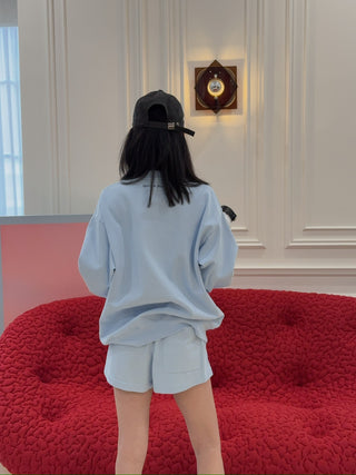 SPORTY & RICH - Wellness Club Flocked Crewneck in Blue