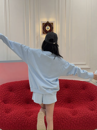 SPORTY & RICH - Wellness Club Flocked Crewneck in Blue