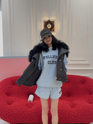 SPORTY & RICH - Wellness Club Flocked Crewneck in Blue