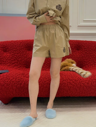 SPORTY & RICH - H&W Crest Poplin Short in Light Tan