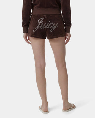 SPORTY & RICH - Juicy Script Velour Short in Chocolate