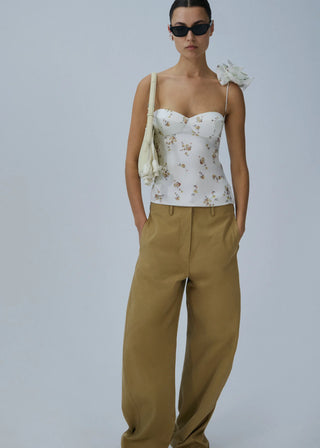 MAGDA BUTRYM - Flower appliqué silk tank in cream print
