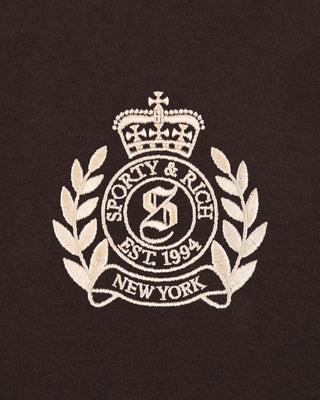 Sporty & Rich - NY Crest Embroidered Wide Sweatpant in Chocolate