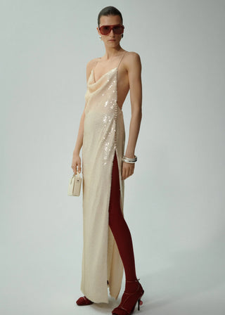 MAGDA BUTRYM Sequin spaghetti strap gown in cream